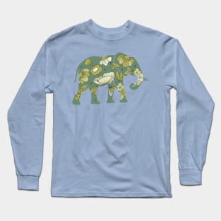 Elephant silhouette with flowers and leaves Long Sleeve T-Shirt